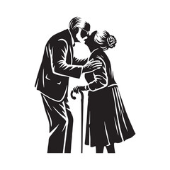 Old couple kissing Silhouette - Minimalist Old couple kissing Vector art - Old couple kissing Illustration.