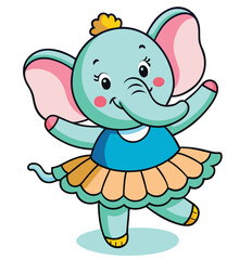 Obraz premium Cartoon Elephant Ballerina In Blue Dress With Tutu Skirt Dancing Gracefully