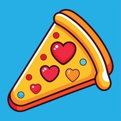 Cartoon Pizza Slice With Heart Shaped Pepperoni On A Blue Background