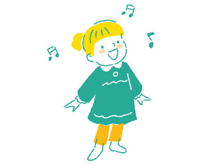 元気に楽しく歌を歌う女の子のイラスト　手描きタッチ