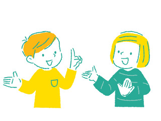 仲良く会話をする男女の子どものイラスト　手描きタッチ