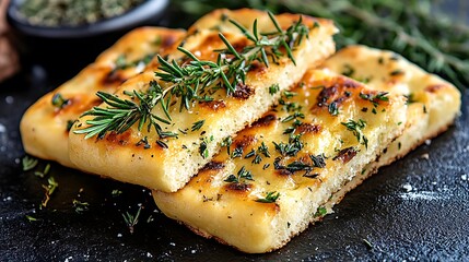 Grilled flatbread, seasoned with rosemary and thyme.