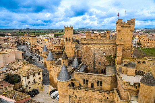 Royal palace of olite dominating the town of olite in navarre, spain