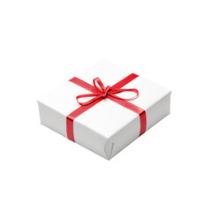 Fototapeta premium White Gift Box with Red Ribbon Bow - Present Packaging