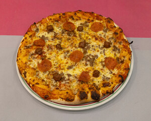 Classic pepperoni pizza with melted cheese for traditional American fast food visuals