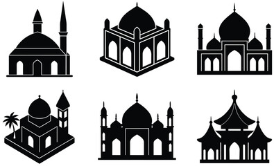 Mosque Silhouette Vector Set | Ottoman, Mughal, Modern, Arabic, Indonesian, Asian and North African Styles

