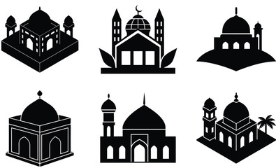 Mosque Silhouette Vector Set | Ottoman, Mughal, Modern, Arabic, Indonesian, Asian and North African Styles

