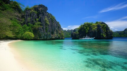 Obraz premium Coastal lagoon with clear waters and white sand edges