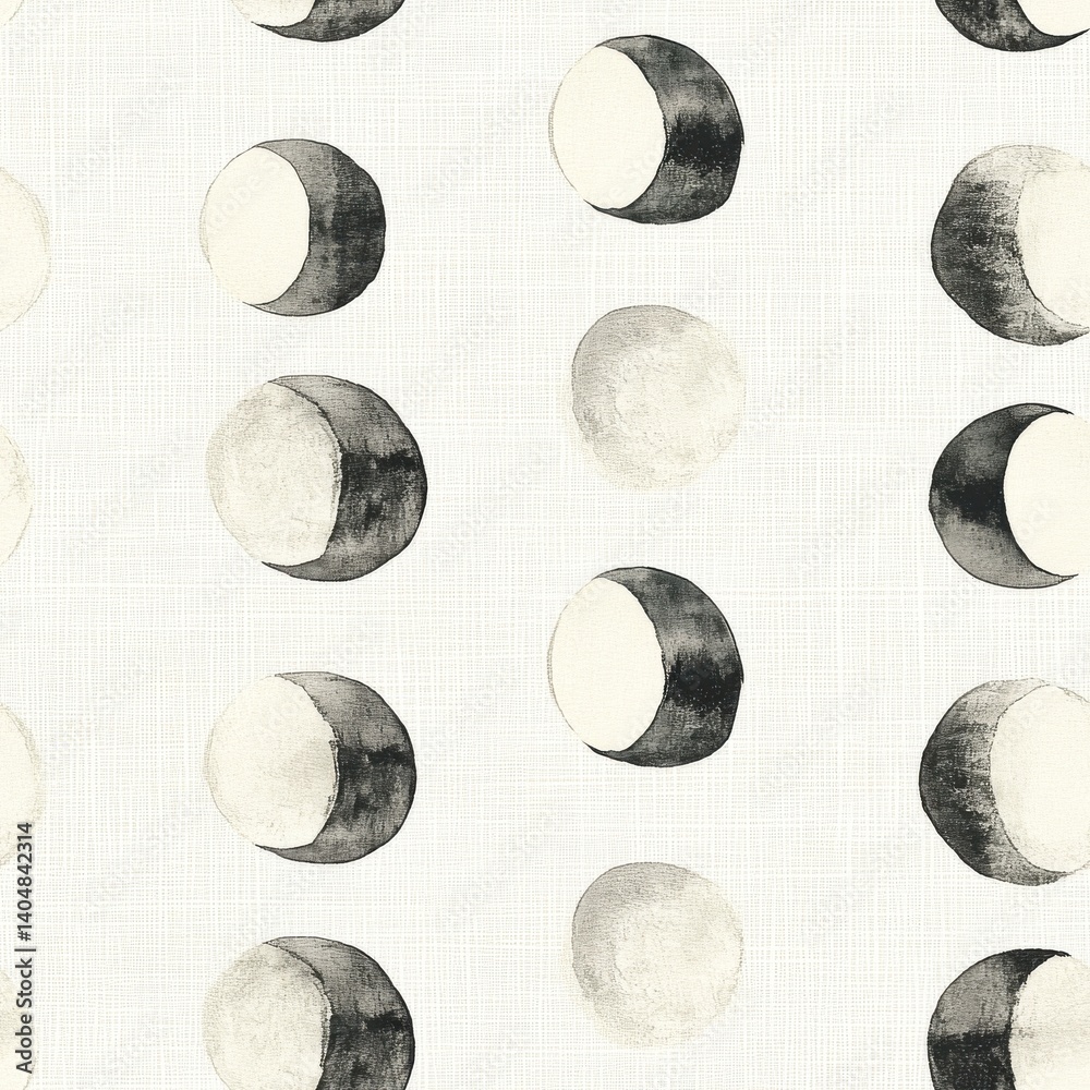 Poster watercolor lunar phases pattern on textured background - elegant moon cycle design