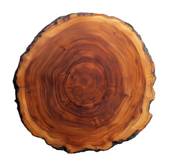 Round wooden tree slice showing natural texture and annual rings, isolated on a transparent background