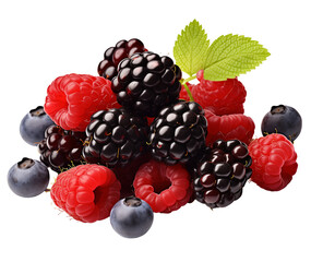 Raspberries, blackberries, and blueberries Isolated on Transparent Background