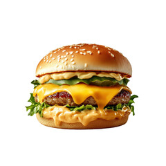 Juicy Cheeseburger with Melted Cheese and Sesame Seed Bun