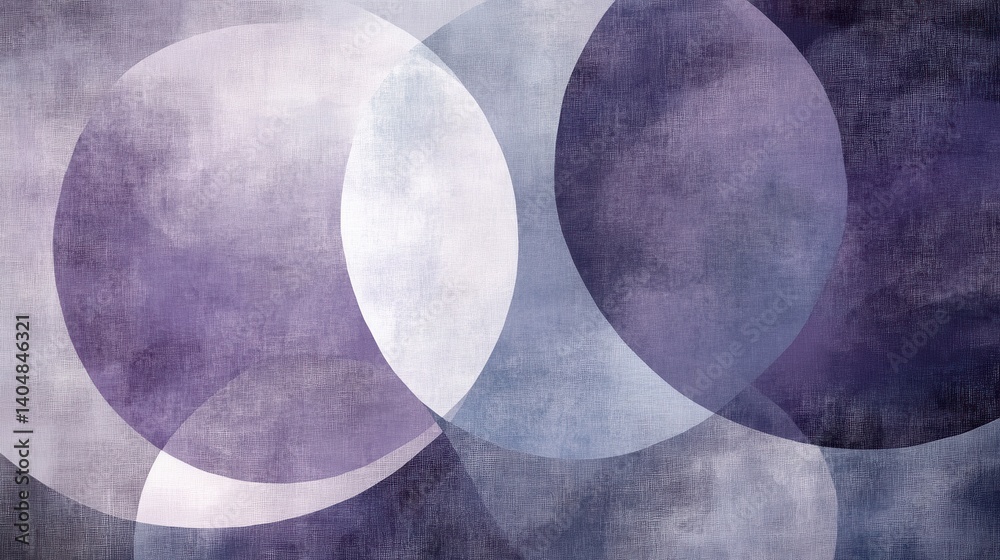 Poster Abstract overlapping circles in muted lavender and gray tones with subtle canvas texture for artistic background or design element