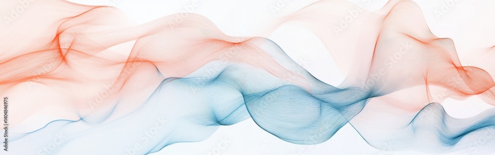 Poster Abstract flowing lines of red and blue pencil strokes on white backdrop with repeating waves resembling wind currents.