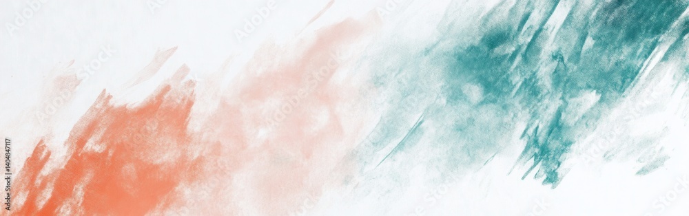 Poster abstract white background with delicate peach and teal watercolor or pencil strokes and light paper 