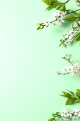 Twigs with white flowers on a colored background