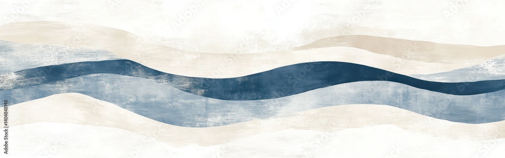 Aufkleber delicate pencil strokes create waves in muted blue and beige tones on a textured canvas for artistic
