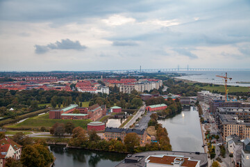 Dynamic Cityscape of Malmo Aerial Shot with Clouds at Dusk