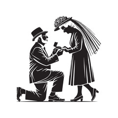 Old couple proposing Vector - Minimalist Old couple proposing Silhouette - Old couple proposing illustration.