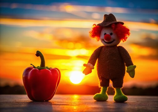 Whimsical Scarecrow and Pepper at Sunset
