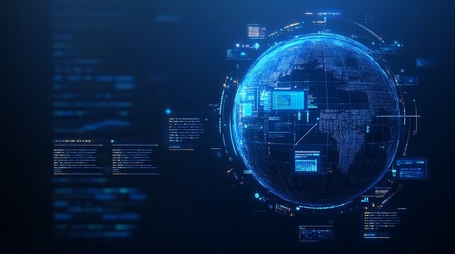 Global data visualization showcasing interconnected information systems.