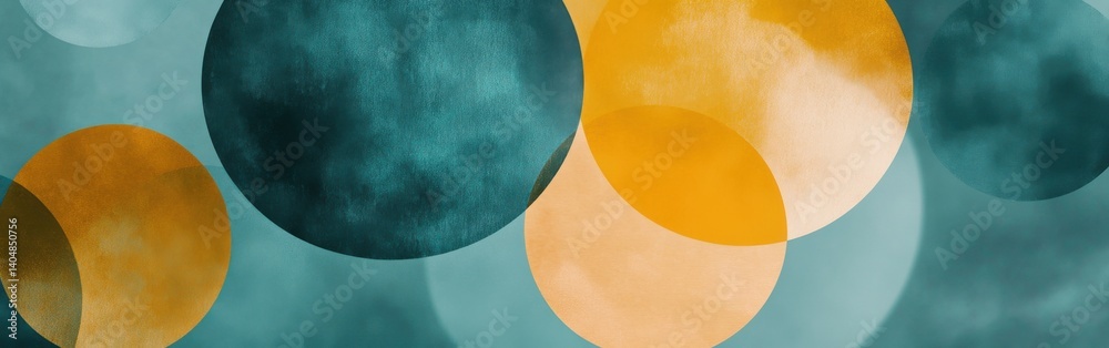Leinwandbilder abstract teal and mustard background with overlapping circles for wall art and graphic design projec