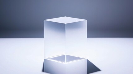 A cube with a reflective surface sits on a reflective surface.