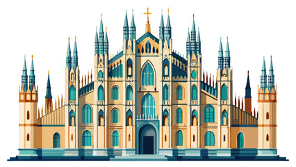 Obraz premium Facade of the Duomo di Milano isolated on transparent background (Milan Cathedral 1418-1577). Church, monument symbol of Lombardy, Italy, Europe. Photography,