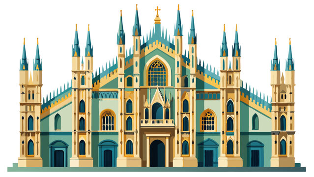Facade of the Duomo di Milano isolated on transparent background (Milan Cathedral 1418-1577). Church, monument symbol of Lombardy, Italy, Europe. Photography,