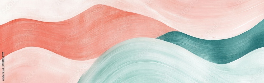 Poster smooth pastel coral and teal arcs softly arrange, a serene and soothing abstract composition for bac