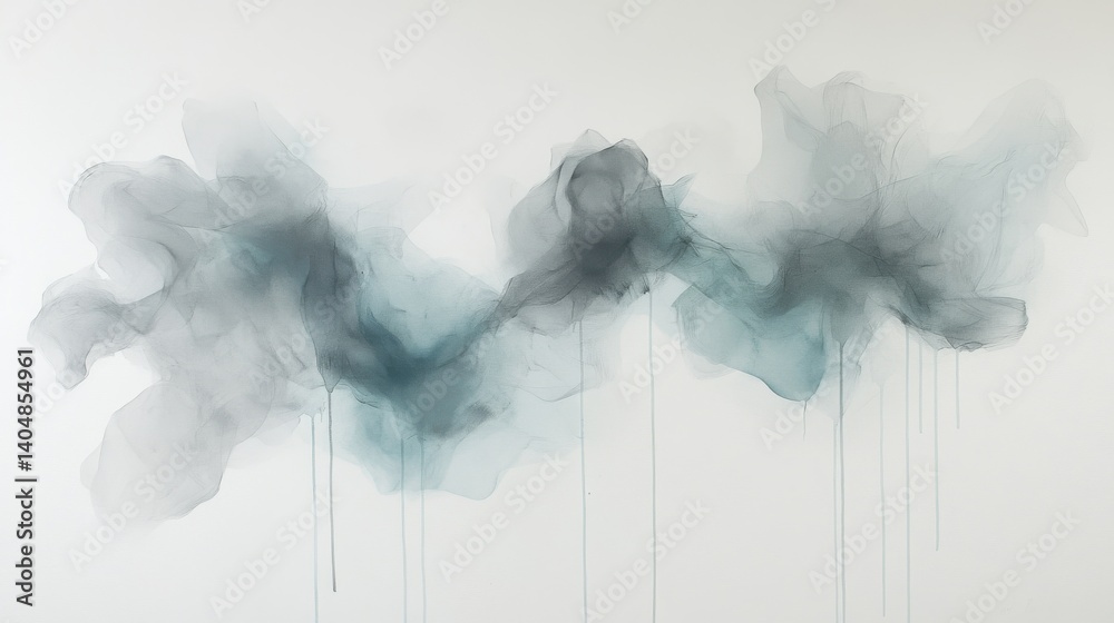 Aufkleber delicate abstract art piece features flowing soft pencil strokes with gentle drips in pastel gray an