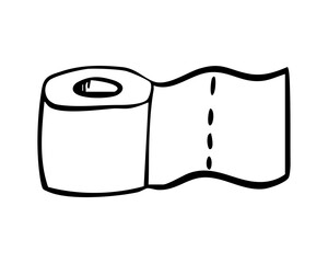 Toilet paper doodle drawing, sketch vector illustration, black line on a white background