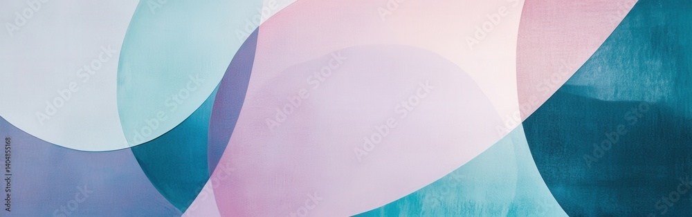 Poster abstract pastel geometric painting with translucent shapes in soft light