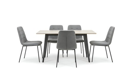 Fototapeta premium Modern Dining Set: Grey Velvet & Oak Elegance AI Generated