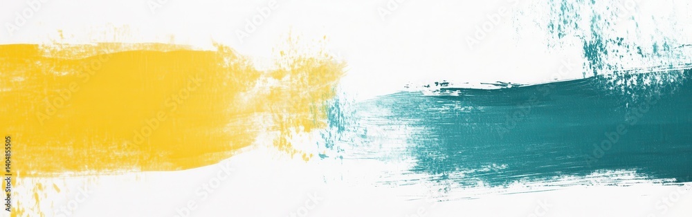 Aufkleber abstract brushstrokes of vibrant yellow and teal paint on a textured white surface, creating a dynam