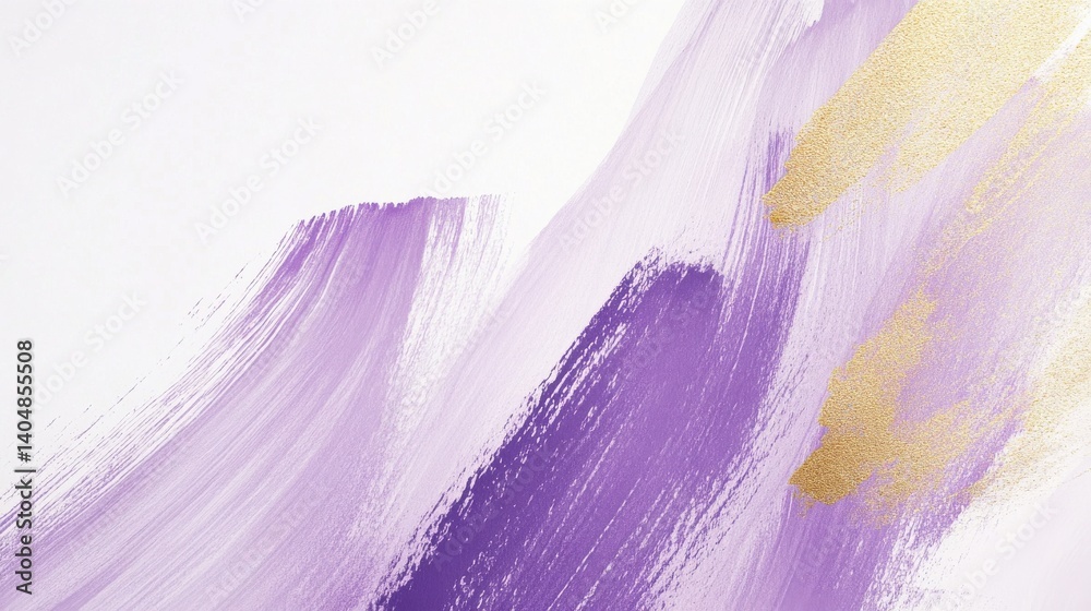 Aufkleber Soft white background featuring delicate pencil strokes in purple and gold paint creating an artistic display of color and texture.