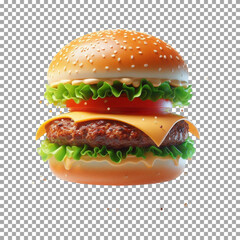 3D model of a majestic monster designed for kids, Perfectly Stacked Cheeseburger with Fresh Veggies and Melted Cheese on transparent background, png, psd
