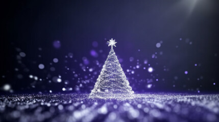 Blue winter night illustration of a star-adorned abstract Christmas tree