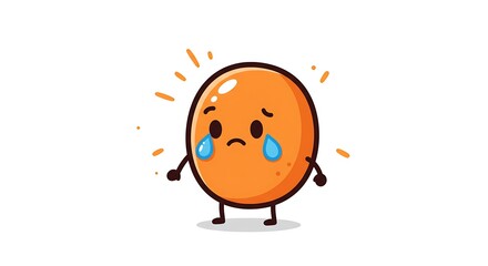 A cute, animated orange character is crying with tears falling down its face, expressing sadness and vulnerability on a white backdrop.