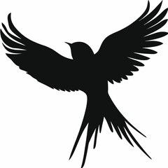 Minimalist silhouette of a bird in flight with delicate wings, isolated on white