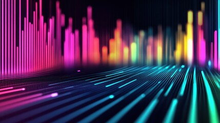 Vibrant abstract digital sound wave visualization with colorful lines and gradients