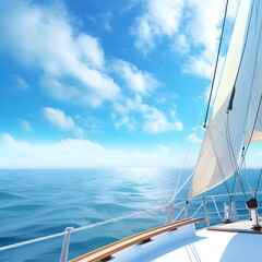 Fototapeta premium A panoramic sea view from the deck of a sailboat