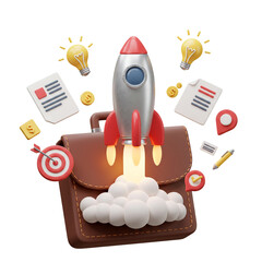 3D Business Launch Rocket Entrepreneurship Success Innovation Growth Strategy Target Achievement Plan