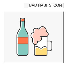 Drinking color icon. Unhealthy addiction. Drinking alcohol.Beer on glass. Narcotic.Bad habits concept. Isolated vector illustration