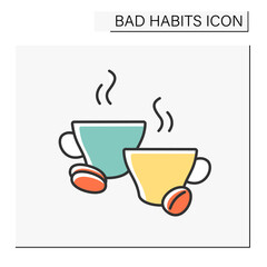 Addiction color icon. Caffeine addiction. Harmful use of coffee drinks.Bad influence on internal organs. Bad habits concept. Isolated vector illustration