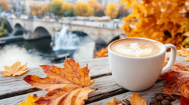 Autumnal coffee break with Parisian cityscape views. - Powered by Adobe
