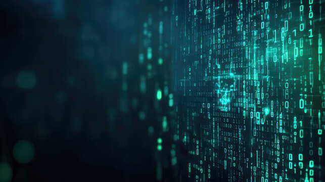 Strengthening digital security cybersecurity shield in a code background illustration flat design technology environment analytical viewpoint concept