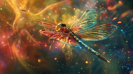 Mystical Dragonfly Soaring Through an Ethereal Nebula of Light and Color