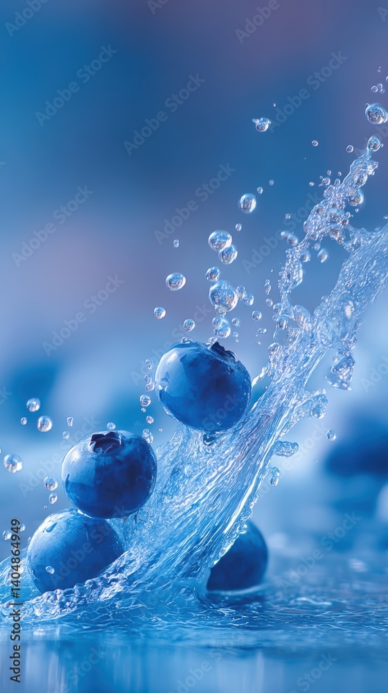 Aufkleber blueberries floating in mid air with vibrant splashes of juice in an artistic display