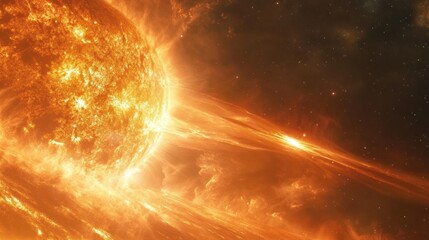 Obraz premium Spectacular solar flares erupting from a distant fiery star surface